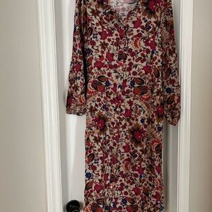 St. John's Bay Long Sleeve Floral Dress - Fuchsia, Cream and Blue